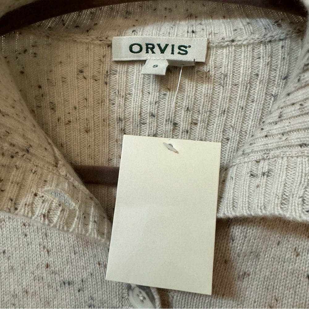 Orvis 100% Cashmere Donegal Heather Cream Gray Cardigan Button Sweater Speckled - Picture 3 of 6